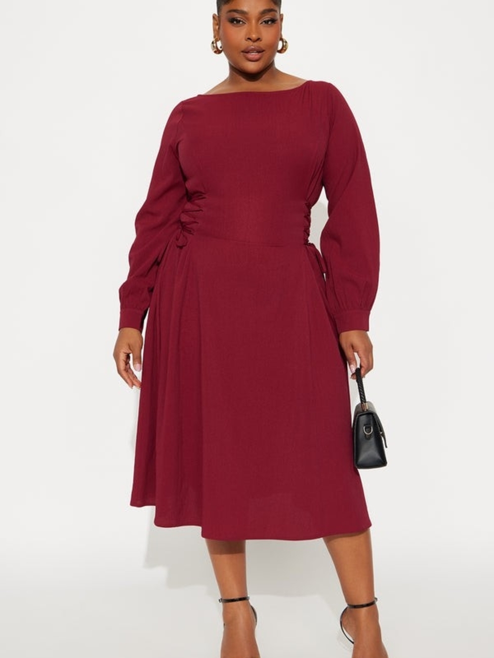 Fashion Nova Wine Red Long Sleeve Midi Dress - Picture 2 of 3